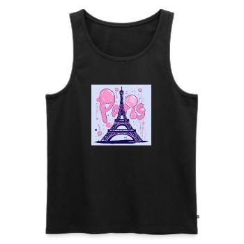 Graffiti de Paris à la tour Eiffel - Flying Gum - Débardeur bio Premium Homme - noir - Devant - AI Model Male 178 light (178cm)
