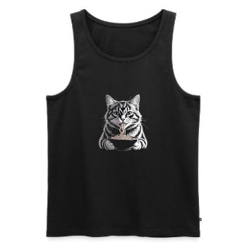 Cat Eats Ramen - Men's Premium Organic Tank Top - black - Front - Michal (187cm)