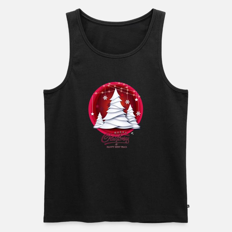 Rotes Weihnachtskugel mit weissen Tannenbäume - Männer Premium Bio Tank Top - Schwarz