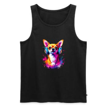 Chihuahua mit Kopfhörer - Männer Premium Bio Tank Top - Schwarz - Vorne - Michal (187cm)