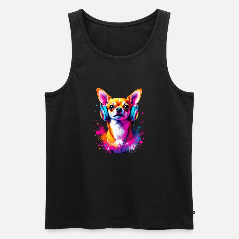 Chihuahua mit Kopfhörer - Männer Premium Bio Tank Top - Schwarz