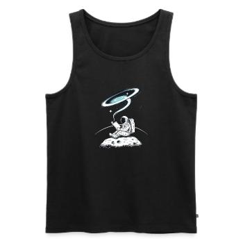 Reading astronaut in space on the moon with - Men's Premium Organic Tank Top - black - Front - AI Model Male 178 light (178cm)
