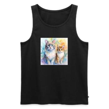 Watercolor Duo Cats Portrait - Men's Premium Organic Tank Top - black - Front - AI Model Male 178 light (178cm)