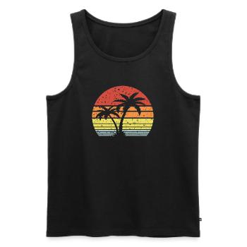 Palme Retro Sonne - Männer Premium Bio Tank Top - Schwarz - Vorne - Michal (187cm)
