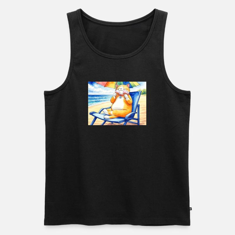 Katze am Strand mit Eiscreme - Men's Premium Organic Tank Top - black
