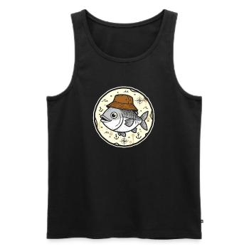 Fisch mit Hut im Nautik-Rundlogo - Männer Premium Bio Tank Top - Schwarz - Vorne - AI Model Male 178 light (178cm)