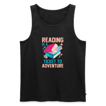 Lesen ist Ticket ins Abenteuer - Männer Premium Bio Tank Top - Schwarz - Vorne - AI Model Male 178 light (178cm)