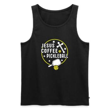 Jesus Kaffee Pickleball Design - Männer Premium Bio Tank Top - Schwarz - Vorne - Michal (187cm)