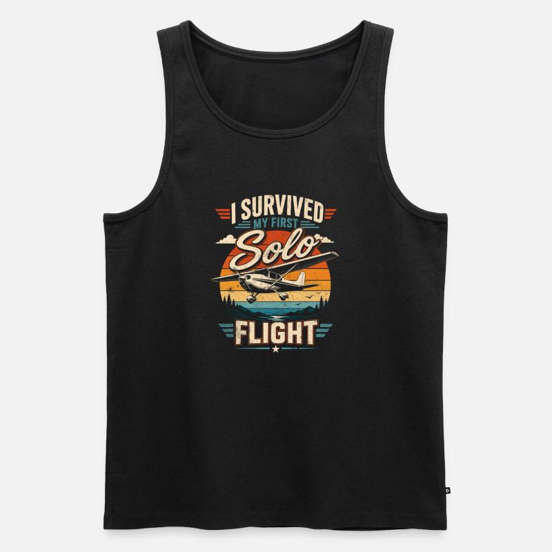 Ich überlebte meinen ersten Soloflug - Männer Premium Bio Tank Top - Schwarz