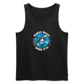 Devine quelle semaine Shark Ocean Humour - Débardeur bio Premium Homme - noir - Devant - Michal (187cm)