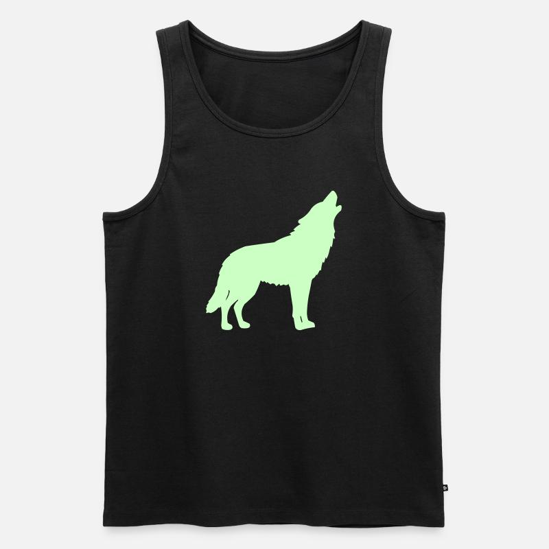 Wolfsilhouette Neon Grün - Männer Premium Bio Tank Top - Schwarz