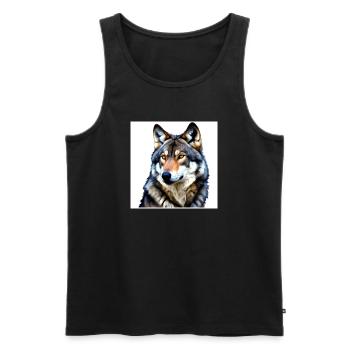 Porträt eines Wolfes mit gelben Augen - Männer Premium Bio Tank Top - Schwarz - Vorne - AI Model Male 178 light (178cm)