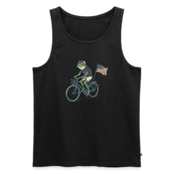 Funny Frog Riding Bicycle with American Flag - Men's Premium Organic Tank Top - black - Front - Michal (187cm)
