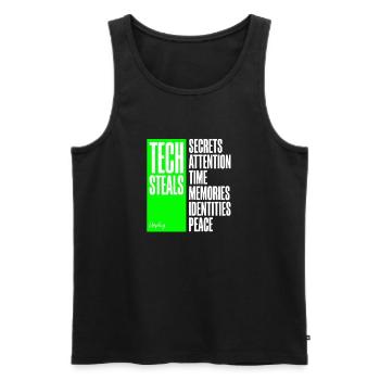 Tech Steals Unplug T-Shirt - Green Gadget Anti Ai - Männer Premium Bio Tank Top - Schwarz - Vorne - AI Model Male 178 light (178cm)