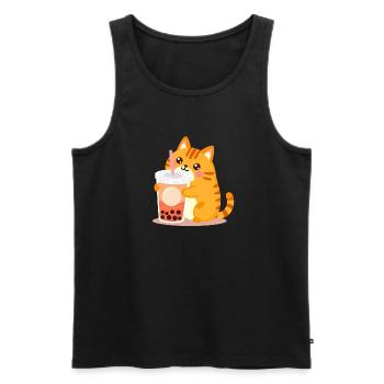 Süße Kawaii Katze mit Bubble Tea - Männer Premium Bio Tank Top - Schwarz - Vorne - AI Model Male 178 light (178cm)