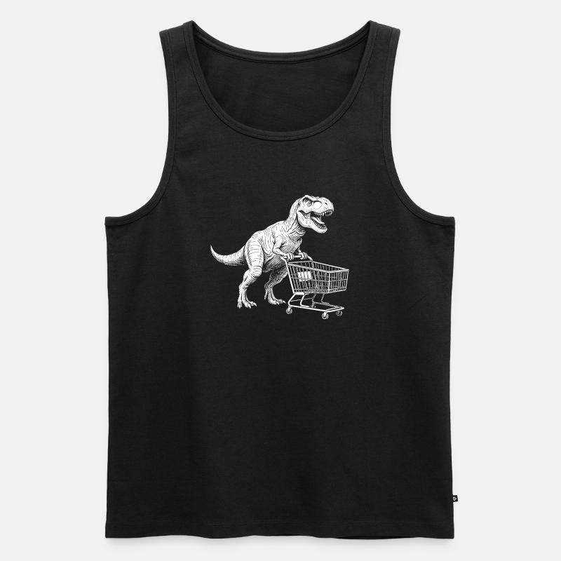 Dino-Shopper: T-Rex mit Wagen - Männer Premium Bio Tank Top - Schwarz