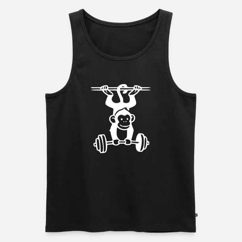 Primate Power -  Affe Gewichtheben (White) - Männer Premium Bio Tank Top - Schwarz