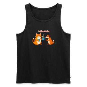 Kaffee oder Tee? Lustige Katze und Hund Bürohumor - Männer Premium Bio Tank Top - Schwarz - Vorne - Michal (187cm)