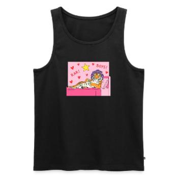 Pink Tiger Lounge with Hearts and Hair Curlers - Men's Premium Organic Tank Top - black - Front - AI Model Male 178 light (178cm)