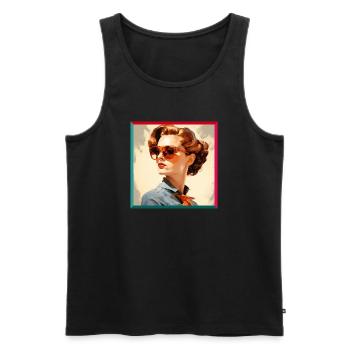Retro Woman in Orange Eyeglasses - Men's Premium Organic Tank Top - black - Front - AI Model Male 178 light (178cm)