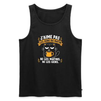 Chat blasé au café des matins - Débardeur bio Premium Homme - noir - Devant - Michal (187cm)