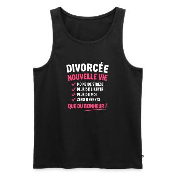 Divorcée Nouvelle Vie Liberté Joie - Débardeur bio Premium Homme - noir - Devant - AI Model Male 178 light (178cm)