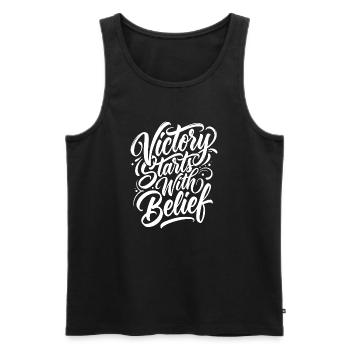 Der Sieg beginnt mit dem Glauben - Männer Premium Bio Tank Top - Schwarz - Vorne - AI Model Male 178 light (178cm)