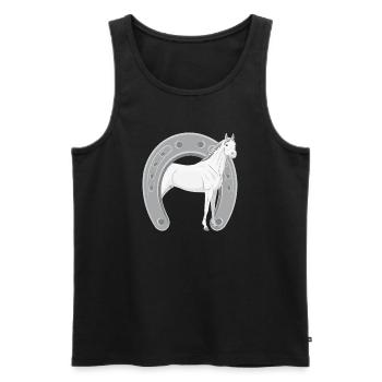 An Abbayan horse in an upturned horseshoe - Men's Premium Organic Tank Top - black - Front - AI Model Male 178 light (178cm)