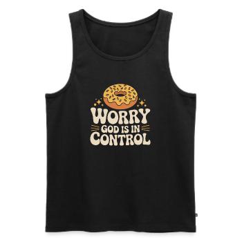 Worry Not, God Is In Control - Men's Premium Organic Tank Top - black - Front - AI Model Male 178 light (178cm)