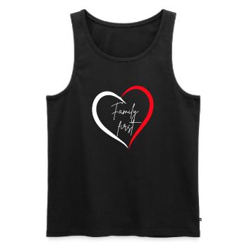 Family First – Heart - Men's Premium Organic Tank Top - black - Front - AI Model Male 178 light (178cm)