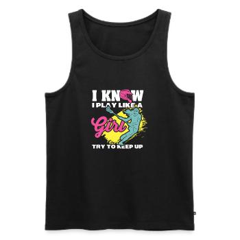 Ich weiß, ich spiele wie ein Mädchen Lacrosse-Neon - Männer Premium Bio Tank Top - Schwarz - Vorne - Michal (187cm)