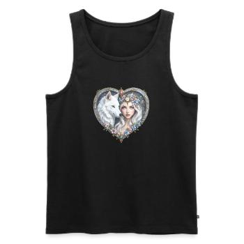 Femme Loup Florale dans le Cœur - Débardeur bio Premium Homme - noir - Devant - Michal (187cm)