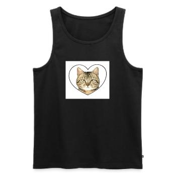 Cœur felin : portrait chat - Débardeur bio Premium Homme - noir - Devant - AI Model Male 178 light (178cm)