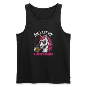 Pinkes Einhorn mit Drink - Männer Premium Bio Tank Top - Schwarz - Vorne - Michal (187cm)