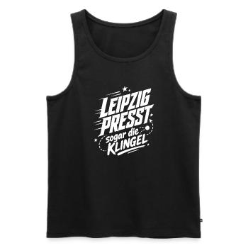 Leipzig presst sogar die Klingel - Männer Premium Bio Tank Top - Schwarz - Vorne - AI Model Male 178 light (178cm)