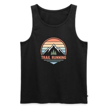 Design rétro doux de trail running avec coucher de soleil pastel - Débardeur bio Premium Homme - noir - Devant - AI Model Male 178 light (178cm)
