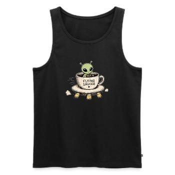 Extraterrestre mignon dans une tasse à café soucoupe volante - Débardeur bio Premium Homme - noir - Devant - AI Model Male 178 light (178cm)