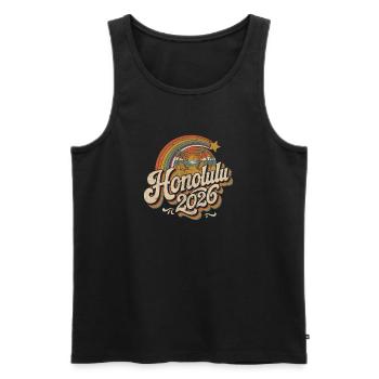 Honolulu 2026 Retro Tropics - Men's Premium Organic Tank Top - black - Front - AI Model Male 178 light (178cm)