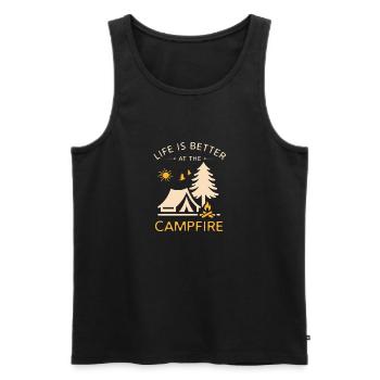 La vie est meilleure au feu de camp – Camping drôle - Débardeur bio Premium Homme - noir - Devant - AI Model Male 178 light (178cm)