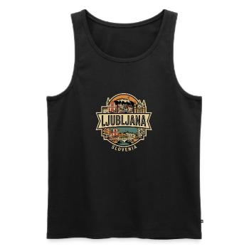 Ljubljana Vintage Skyline Badge - Débardeur bio Premium Homme - noir - Devant - Michal (187cm)