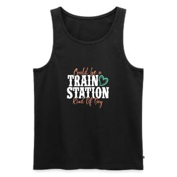 Train Station Kind Of Day Tee - Men's Premium Organic Tank Top - black - Front - Michal (187cm)
