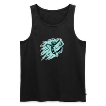Hooded skateboarder in comet mode - Men's Premium Organic Tank Top - black - Front - AI Model Male 178 light (178cm)