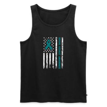 Teal Ribbon Sexual Assault Awareness American flag - Men's Premium Organic Tank Top - black - Front - AI Model Male 178 light (178cm)