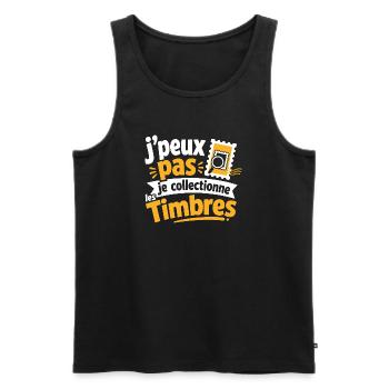 J'peux pas, je collectionne les timbres - Débardeur bio Premium Homme - noir - Devant - AI Model Male 178 light (178cm)