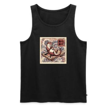 Lustiger Sushi Otter Auf Holzbank Vor Wellen - Männer Premium Bio Tank Top - Schwarz - Vorne - Michal (187cm)