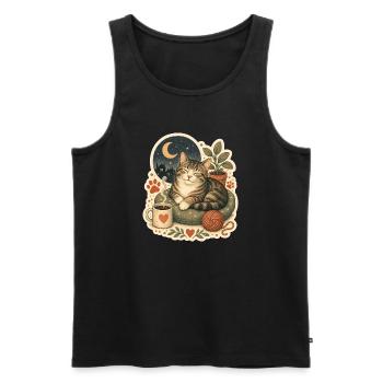 Laine de café pour chats douillets - Débardeur bio Premium Homme - noir - Devant - AI Model Male 178 light (178cm)
