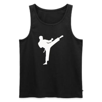 Coup de pied haut en silhouette d’arts martiaux - Débardeur bio Premium Homme - noir - Devant - AI Model Male 178 light (178cm)