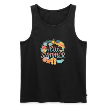 Hello Summer Tropenprint Strand-Accessoires - Männer Premium Bio Tank Top - Schwarz - Vorne - AI Model Male 178 light (178cm)
