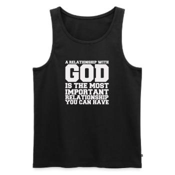a_relationship_with_god - Débardeur bio Premium Homme - noir - Devant - Michal (187cm)
