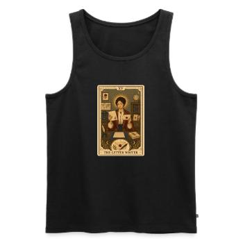 Rédacteur de lettres | Tarot papier et encre - Débardeur bio Premium Homme - noir - Devant - AI Model Male 178 light (178cm)